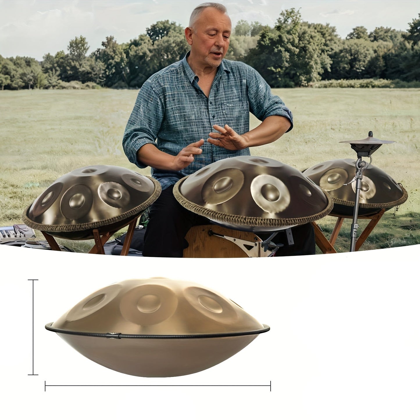 Handpan 10 notes acier Kurd en ré mineur 440 Hz