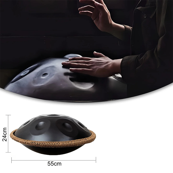 Handpan noir 9 notes Kurd en ré mineur 440 Hz
